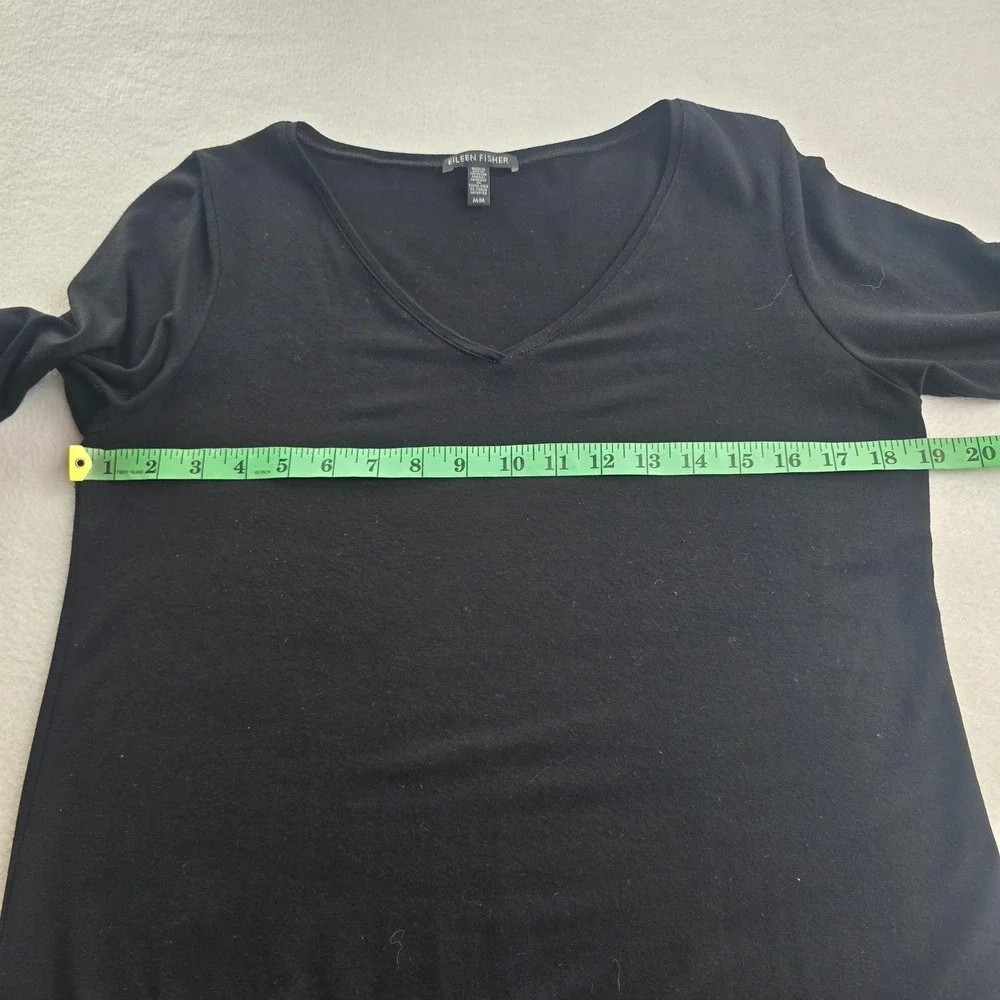Eileen Fisher‎ 35P  Black Viscose Spandex V-Neck Long Sleeve Shift Dress Size M